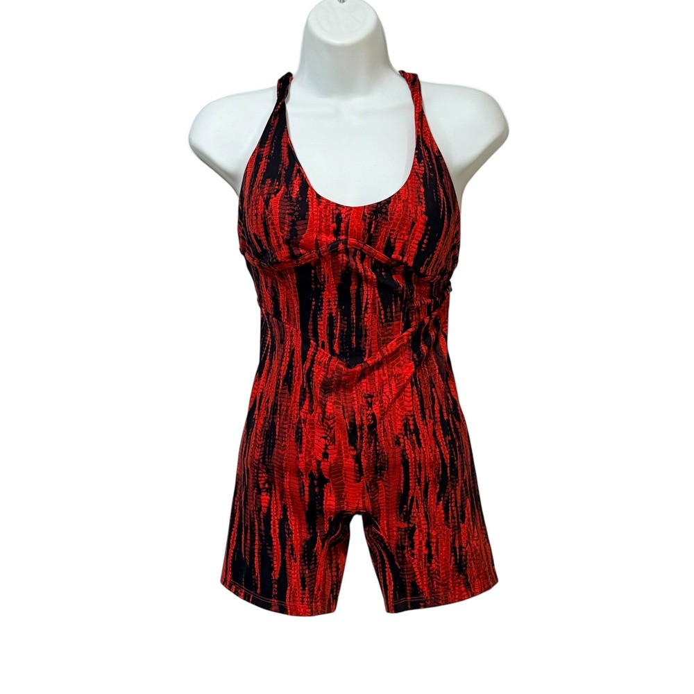 Lici Fit Red Black Tie Dye Biker Romper Bodysuit VS3673 Small NWT